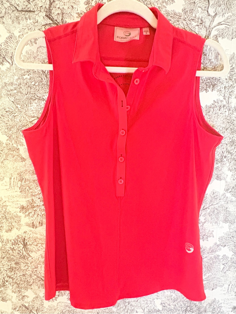 Foray Golf Red Core Sleeveless Shirt Polo Sz Small Button Color Laser Cut Top